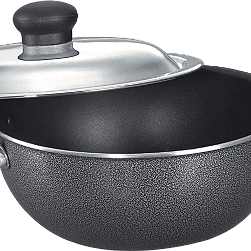 Prestige Omega Select Plus Non-Stick Cookware Set - Black, Fry Pan 25 cm + Omni Tawa 27.5 cm +Flat Base Kadai with SS Lid 25 cm, Aluminium, 3 pcs  3 Layer Metal Spoon Coating