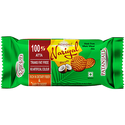 Patanjali Nariyal Biscuits, 68 g Atta, Trans Fat Free, No Artificial Colour, Rich In Dietary Fibre