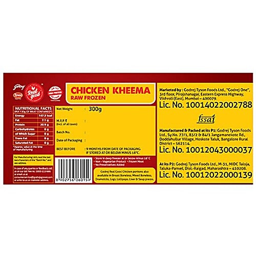 Godrej Real Good Chicken Frozen Kheema, 300 g  Zero Trans Fat