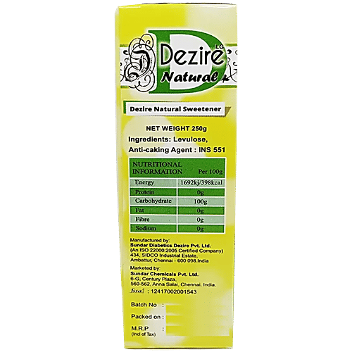 Dezire Natural Sugar Substitute - Levulose, 250 g No Artificial Sweetener