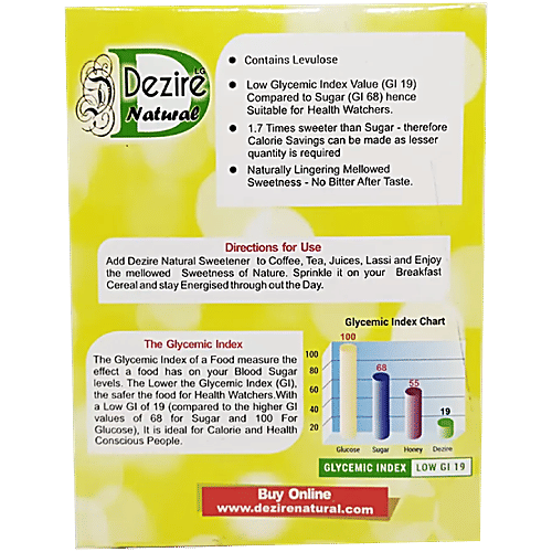 Dezire Natural Sugar Substitute - Levulose, 250 g No Artificial Sweetener