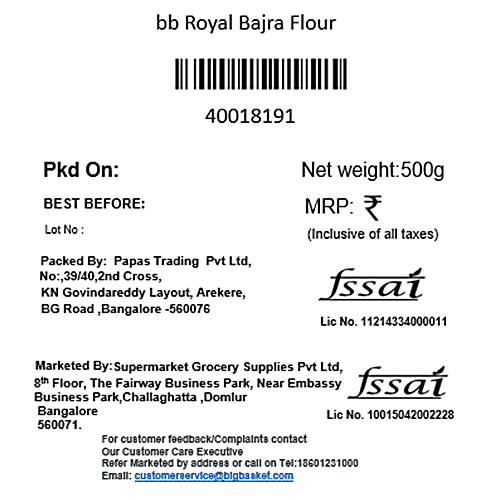 bb Royal Bajra Flour, 500 g Pouch 