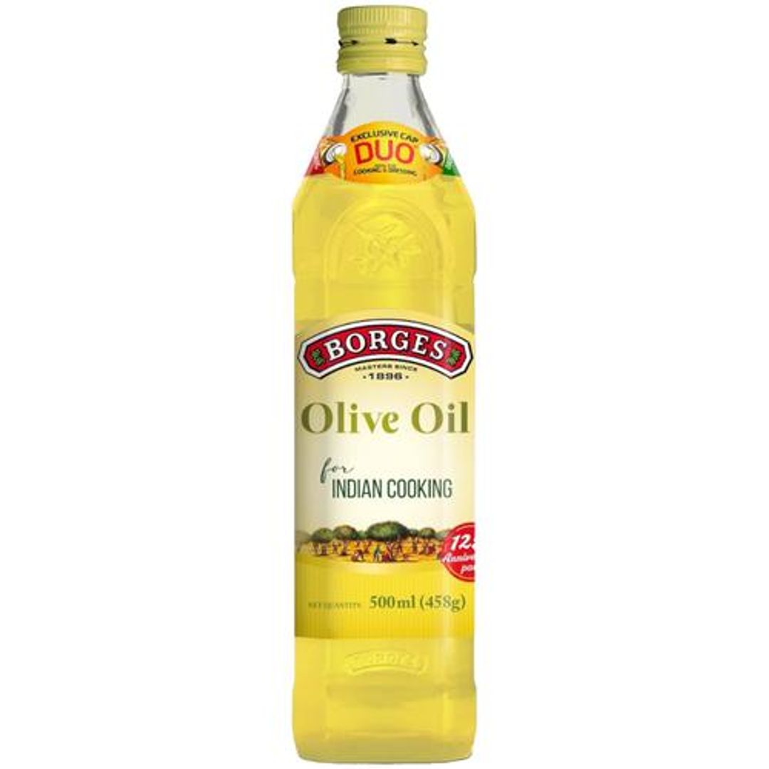 BORGES Olive Oil For Indian Cooking - Frying & Baking, 500 ml Glass Bottle