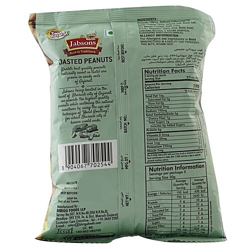 JABSONS Roasted Peanuts - Chilly Garlic, 150 g Pouch 