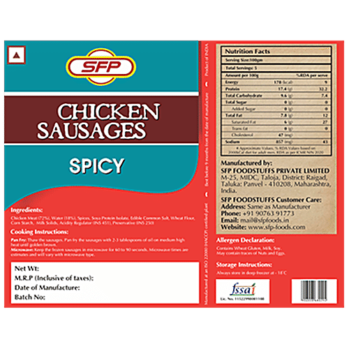 SFP Chicken - Sausages, Spicy, 500 g Pouch No MSG