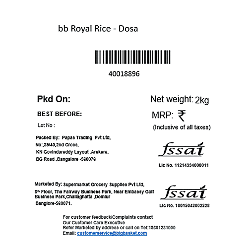 bb Royal Rice/Chawal/Chall - Dosa, 2 kg Pouch 