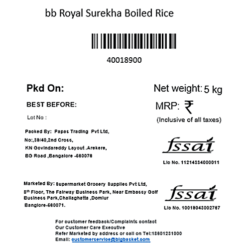 bb Royal Surekha Boiled Rice, 5 kg Bag 