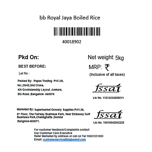 bb Royal Jaya Boiled Rice, 5 kg Bag 