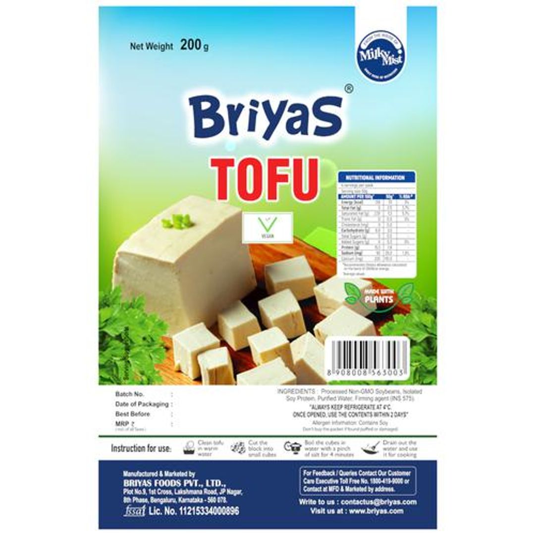 BRIYAS Tofu Paneer - Rich In Protein, Calcium, Excellent Taste & Texture, 200 g 