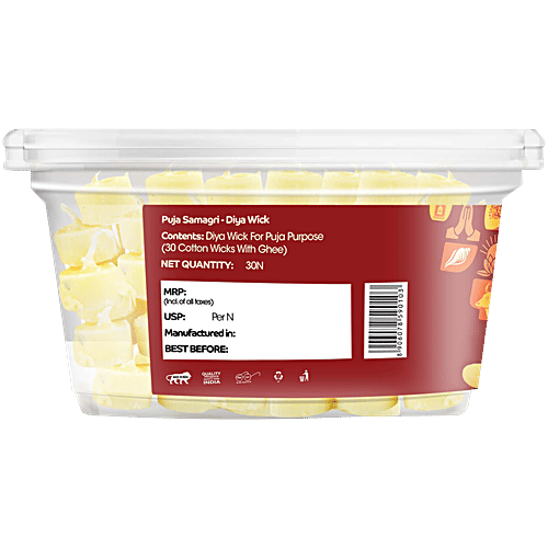 Om Bhakti Ghee Diya Wicks, 30 pcs Made With Cow Ghee