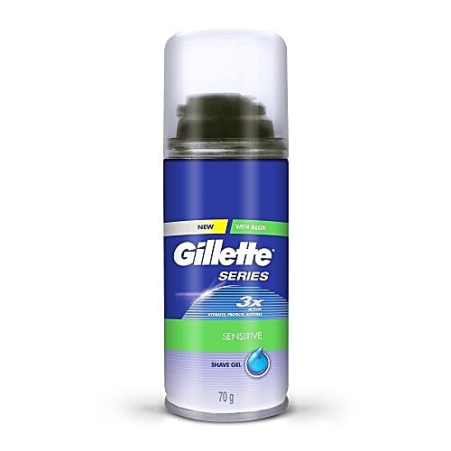 Gillette Shave Gel - Series Sensitive, 70 g Tin 3X Action Hydrates, Protects, Soothes