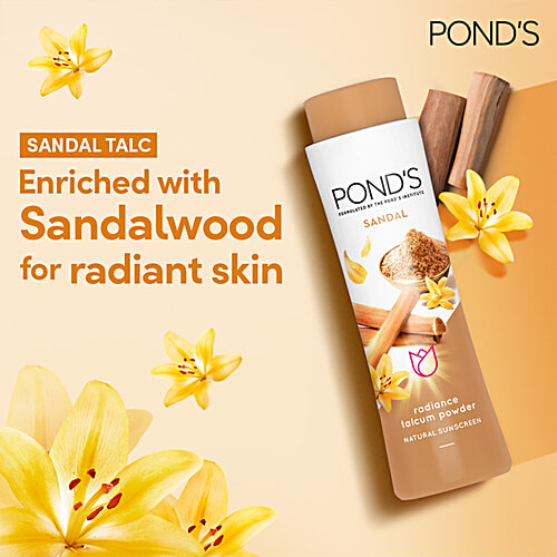 Ponds Talc Natural - Sandal Radiance, 50 g Bottle 
