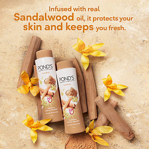 Ponds Talc Natural - Sandal Radiance, 50 g Bottle 