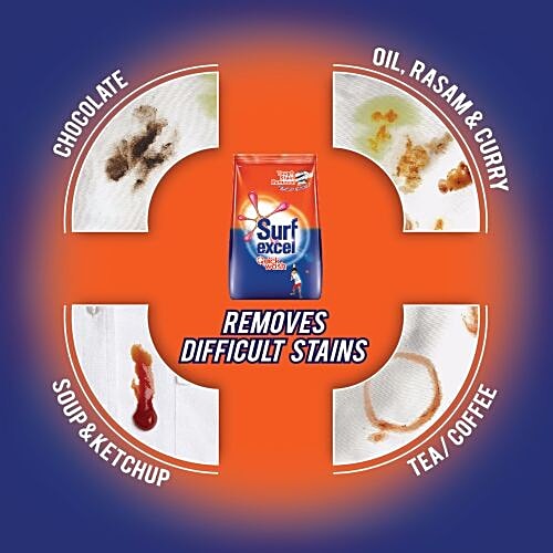 Surf Excel Quick Wash Detergent Powder, 200 g Pouch Tough Stain Removal