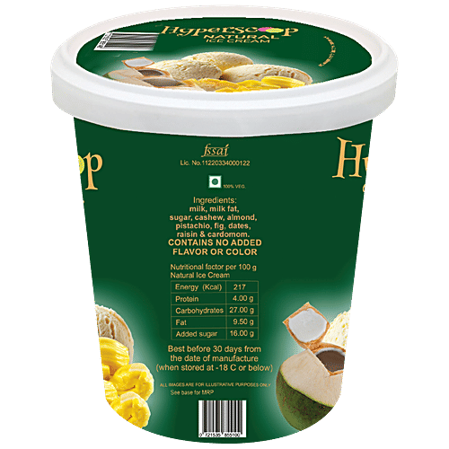 Hyperscoop Ice Cream - Dry Fruit Delight, Made With Purest Ingredients, Creamy Texture, 500 ml Tub 