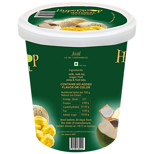 Hyperscoop Ice Cream - Jackfruit, Made With Purest Ingredients, Creamy Texture, 500 ml Tub
