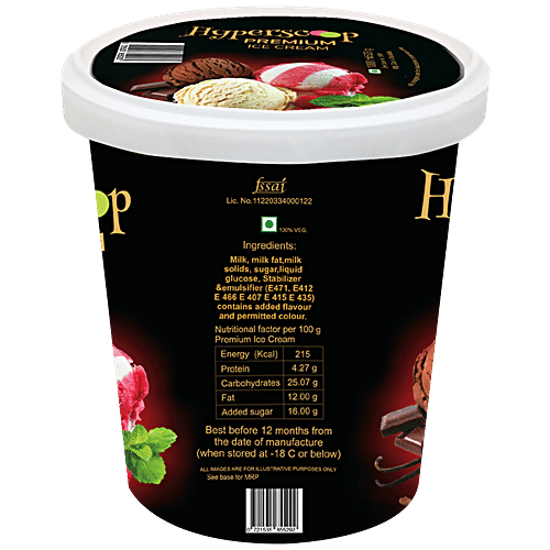 Hyperscoop Ice Cream - Strawberry, Made With Purest Ingredients, Creamy Texture, 500 ml Tub