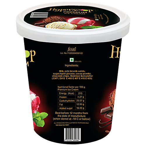 Hyperscoop Ice Cream - Chocochips, Made With Purest Ingredients, Creamy Texture, 500 ml Tub