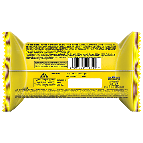 Sunfeast Bounce Biscuits- Pineapple Creme Cookies, 30 g Pouch