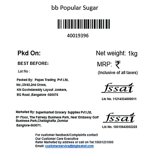 bb Popular Sugar/Sakkare, 1 kg  
