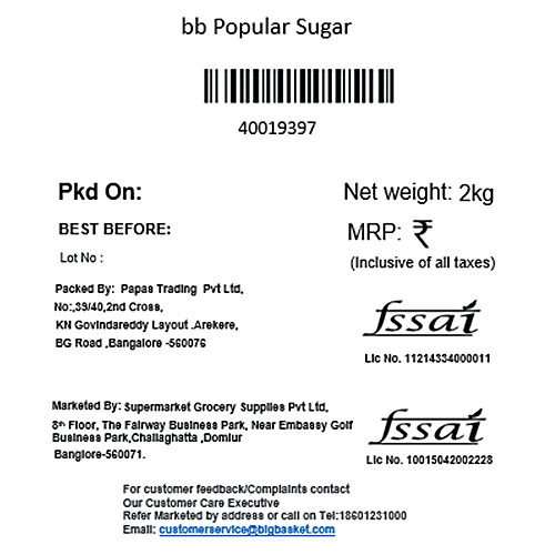 bb Popular Sugar/Sakkare, 2 kg  