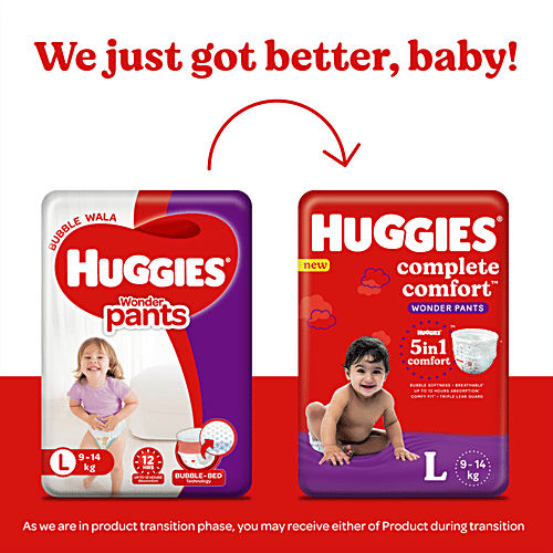 Huggies Complete Comfort Wonder Pants Large (L) Size Baby Diaper Pants,with 5 in 1 Comfort, 28 pcs