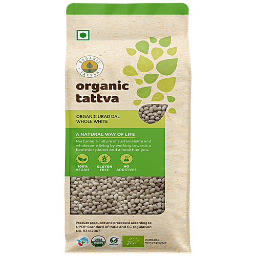 Organic Tattva Urad Dal/Uddina Bele Whole White, 500 g Pouch 