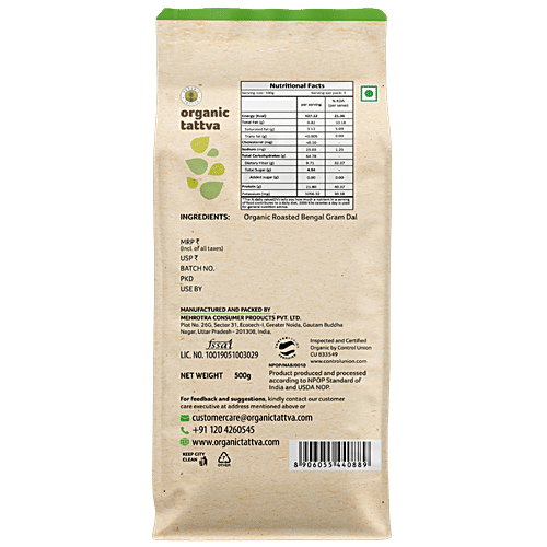 Organic Tattva Roasted Chana Dal, 500 g Pouch 
