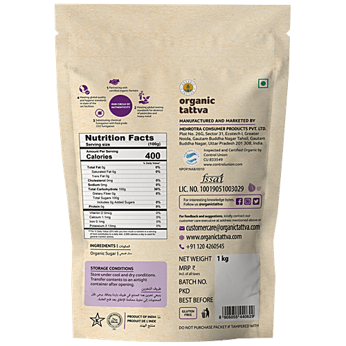 Organic Tattva Sugar/Panchadara, 1 kg Pouch 