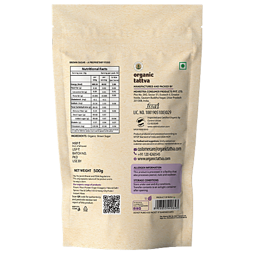 Organic Tattva Brown Sugar/Sakkare, 500 g Pouch