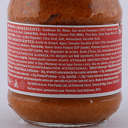 Buy Jamie Oliver Pesto Sun Dried Red Tomato 190 Gm Online At Best Price