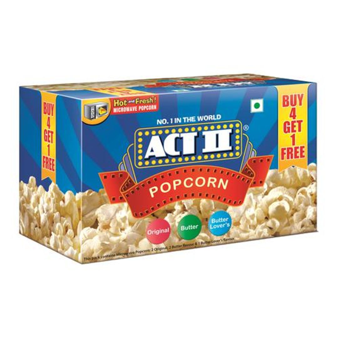 ACT II Microwave Popcorn - Assorted Flavours, Snacks, 99 g (Buy 4 Get 1 Free)