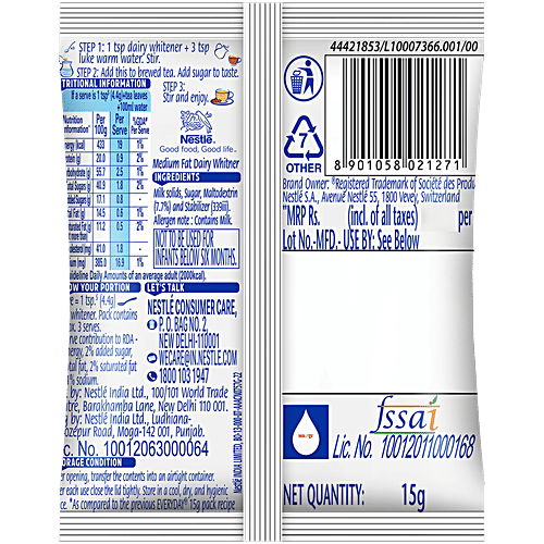 Nestle EveryDay Dairy Whitener, 15 g Medium Fat Dairy Whitener, Delivers Thick& Creamy Texture