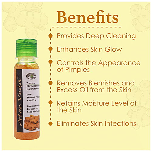 Aloe Veda Clarifying Face Wash - Turmeric, Blemish-Free Skin, Sulphate & Paraben Free, 100 ml  Sulphate & Paraben Free