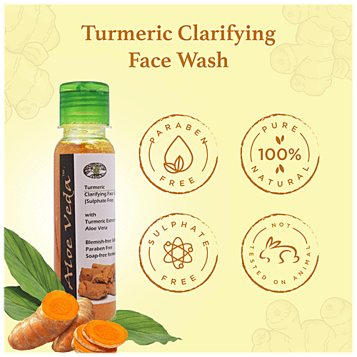 Aloe Veda Clarifying Face Wash - Turmeric, Blemish-Free Skin, Sulphate & Paraben Free, 100 ml  Sulphate & Paraben Free