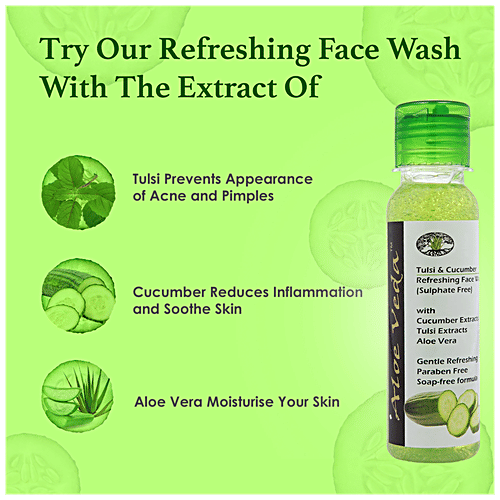 Aloe Veda Tulsi & Cucumber Refreshing Face Wash - Sulphate Free, Herbal, 100 ml  