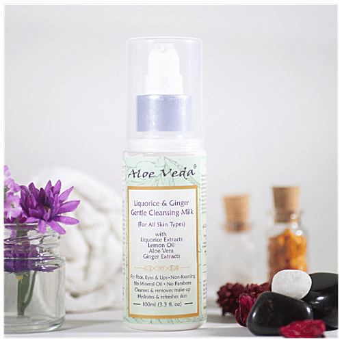 Aloe Veda Gentle Cleansing Milk - Liquorice & Ginger with Lemon Oil & Aloe Vera, For All Skin Types, No Parabens & Mineral Oil, 100 ml  No Parabens & Mineral Oil
