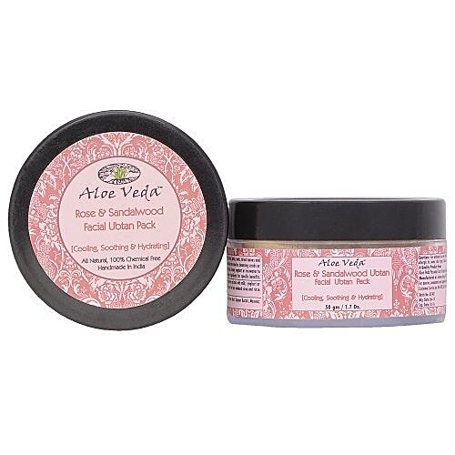 Aloe Veda Facial Ubtan Pack - Rose & Sandalwood, Cooling, Soothing & Hydrating, All Natural, 100% Chemical Free, Handmade, 50 g  All Natural, 100% Chemical Free, Handmade