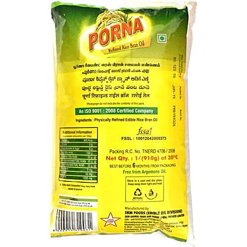 Buy Porna Refined Rice Bran Oil 1 Ltr Pouch Online at the Best Price of ...