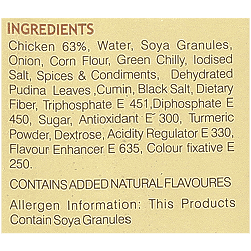 Carnivore  Chicken Seekh Kabab - Lime N Pudinha, 500 g Pouch 