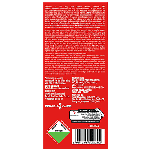 Mortein Insta Mosquito Repellent Liquid Refill - 100% Protection From Dengue Mosquitoes, 1 pc Box 