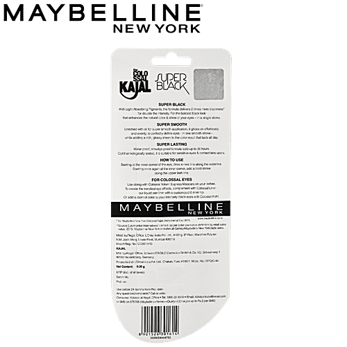 Maybelline New York Colossal Kajal - Super Black, 0.35 g  Smudge Proof & Waterproof