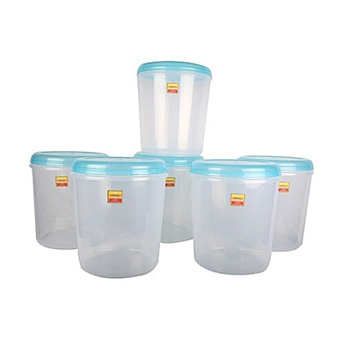 Laplast Atta Container - Transparent, Plastic, Plain, Round, 3 L (Pack of 6) Dishwasher Safe