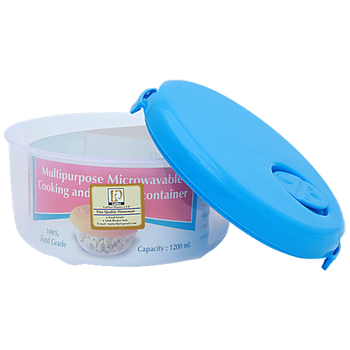 Laplast Cook & Store Storage Container - With Blue Lid, Transparent, Plastic, Plain, Round, 1.2 L (Set of 3)