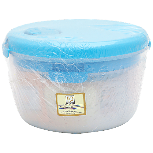 Laplast Cook & Store Storage Container - Blue Lid, Transparent, Plastic, Plain, Round, 3 pcs (1.8 L, 1.2 L, 600 ml)