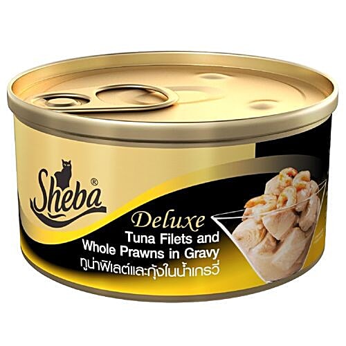 SHEBA Premium Cat Food - Tuna Filets & Whole Prawns In Gravy, 85 g Can 