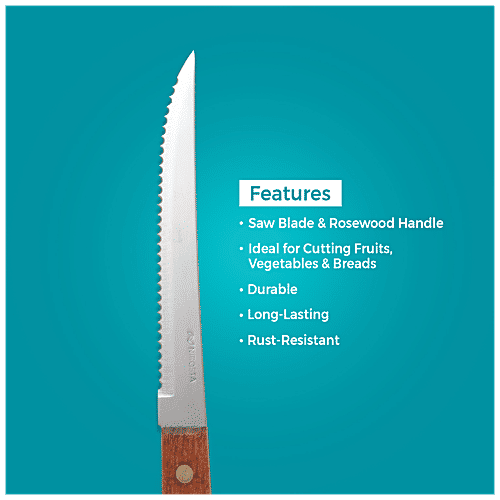 Fackelmann Nirosta Stainless Steel Country Knife with Saw Blade & Rosewood Handle, 21.5 Cm, 1 pc  Anti Rust, Dishwasher Safe