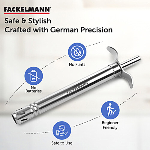 Fackelmann Stainless Steel Rust-Resistant Gas Lighter - Silver, 17 cm, 1 pc  Strong Sturdy