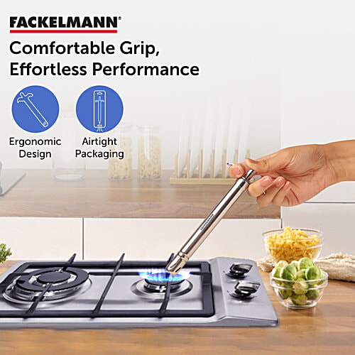 Fackelmann Stainless Steel Rust-Resistant Gas Lighter - Silver, 17 cm, 1 pc  Strong Sturdy