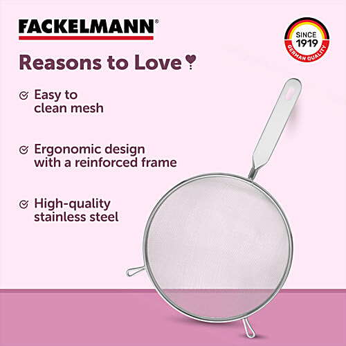 Fackelmann Stainless Steel Strainer, 20 Cm - Ideal For Draining Pasta, Blanched Vegetables, 1 pc  